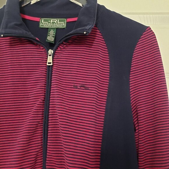 Lauren Ralph Lauren Athletic Jacket Stripe Cotton Stretch Full Zip Womens XL - Picture 2 of 8